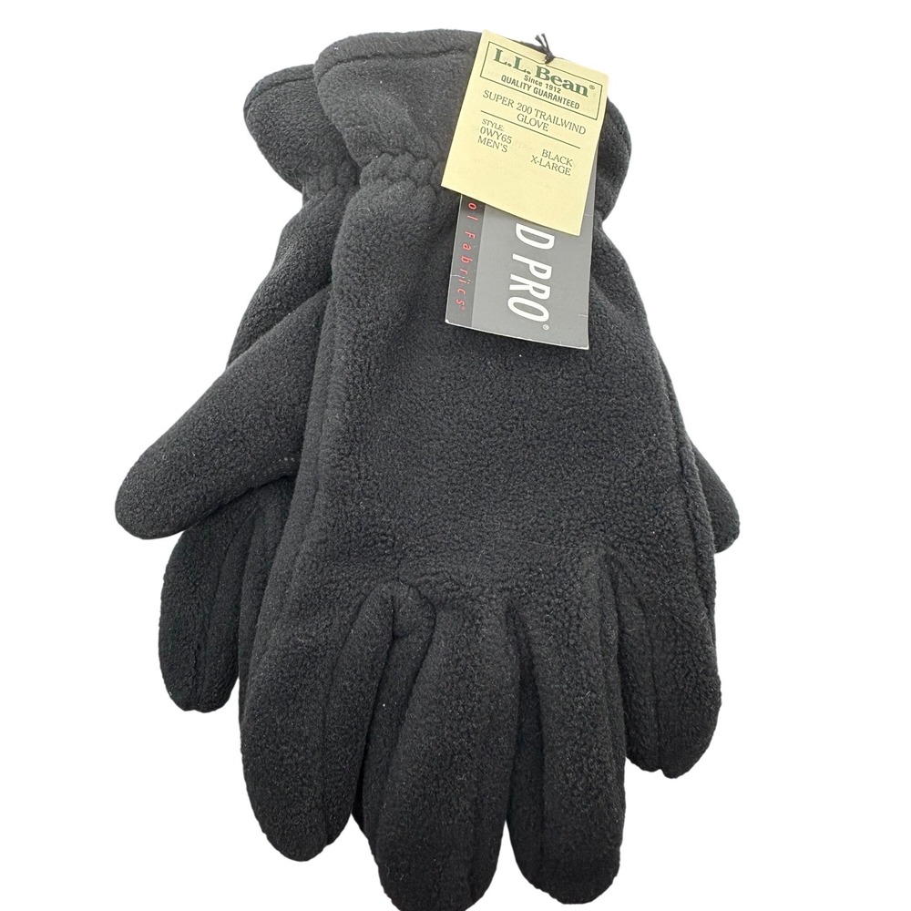LL Bean Mens XL Super 200 Tailwind Polartec Wind Pro Fleece Gloves Black 0WY65